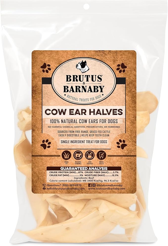 Premium Cow Ears For Dogs, Thick Cut & All-Natural Half Ears, 100% Grass Fed Beef, No Additives Or Hormones, Safe Rawhide Alternative, Great Dog Treat Alternative To Pig Ears, Bully Sticks, Dog Bones
