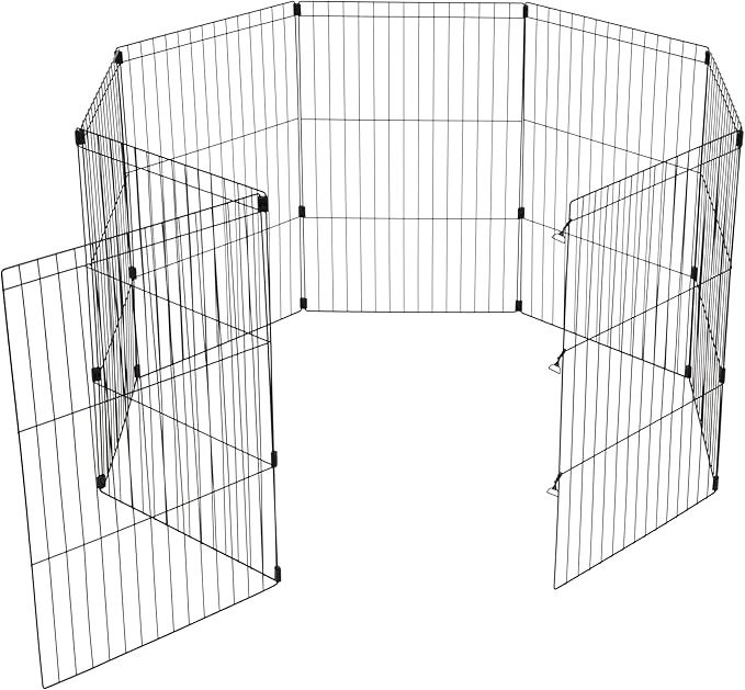 IRIS USA Metal Dog Playpen, 8-Panel 36" Pet Playpen, Puppy Playpen, Indoor/Outdoor Dog Fence, 58 x 58 x 36, Foldable, Customizable, Black