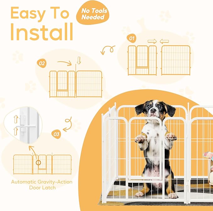 HealSmart Dog Playpen Indoor, Puppy Playpen Indoor for Yard, Camping, 24" Height 16 Panels Heavy Duty Dog Pen for Small/Medium Dogs, White