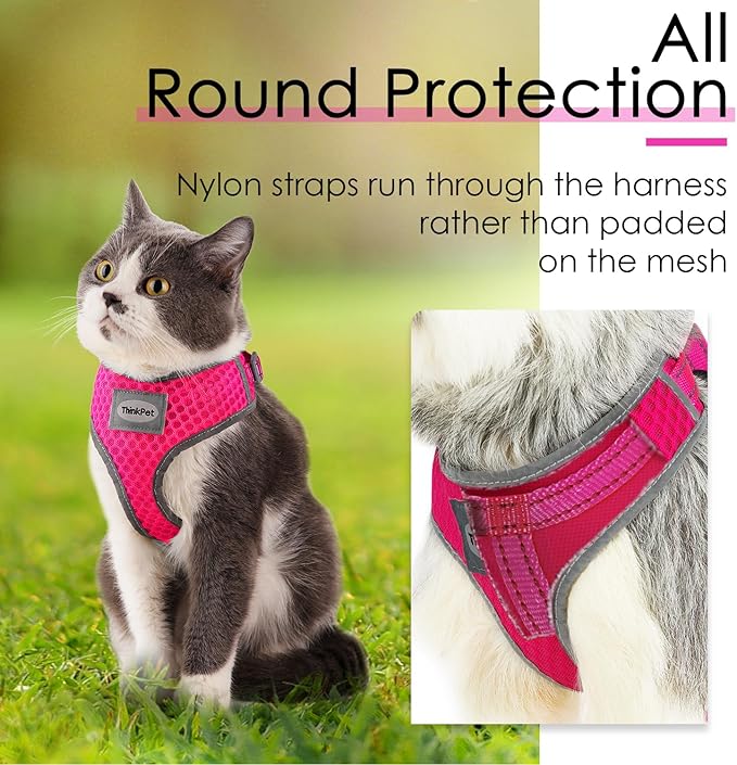 ThinkPet Reflective Breathable Soft Air Mesh No Pull Puppy Choke Free Over Head Vest Harness for Puppy Small Medium Dogs and Cats Rose Red XX-Small