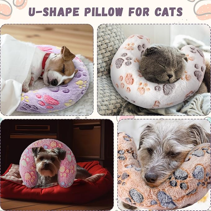 Suzile 8 Pcs Pillow for Cats Dog Neck Pillows Puppy Cat Bed Soft Pillow Fluffy Pet Calming Pillow Half Donut U Shaped Pet Neck Pillow Training Pillow Joint Relief Cervical Protection(Large)