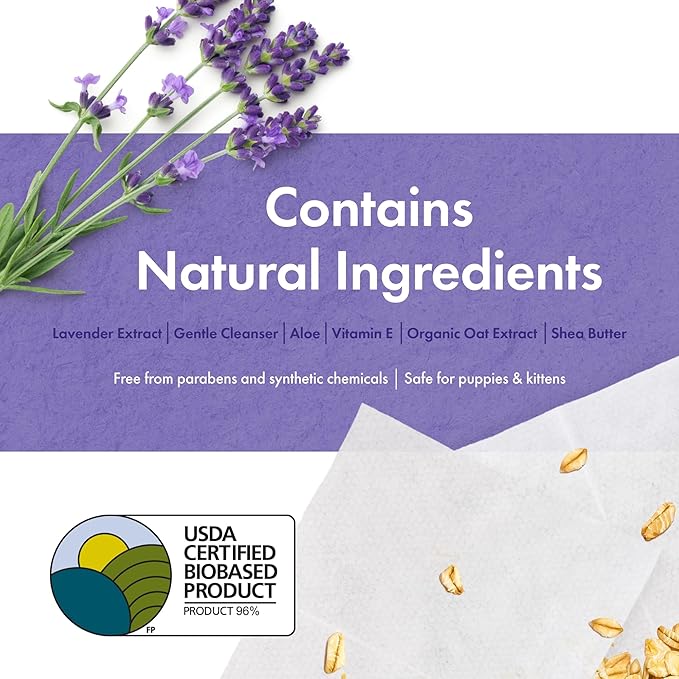 Petkin Plant-Based PetWipes, 200 Wipes - Biobased, Sustainable, Big & Thick Pet Wipes for Dogs & Cats - for Face, Paws, Ears, Body & Eye Area - Consciously Cleans & Conditions - Lavender