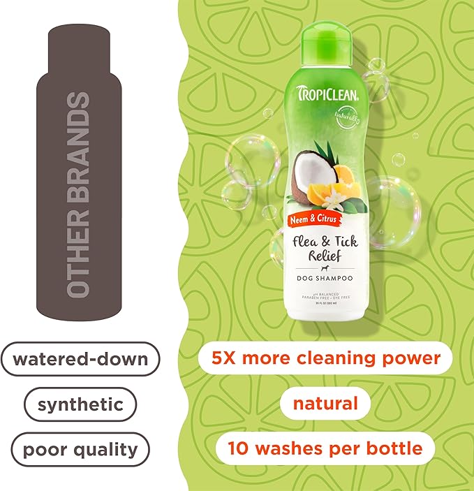 TropiClean Citrus Flea & Tick Shampoo for Dogs, Soothing Bite Relief, Fresh Citrus Scent, Made in the USA, 20oz.