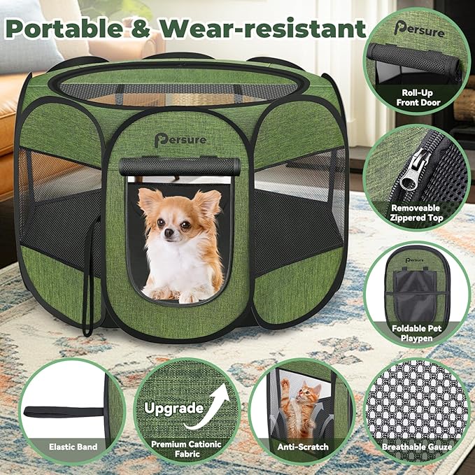 Dog Cat Playpen Indoor Outdoor for Puppy Pet Dog Cat Recovery After Surgery, Dog Tent Crates Cage Indoor/Outdoor, Portable Pop Up Dog Kennel with Carrying Case for Travel (Premium Green, Small)
