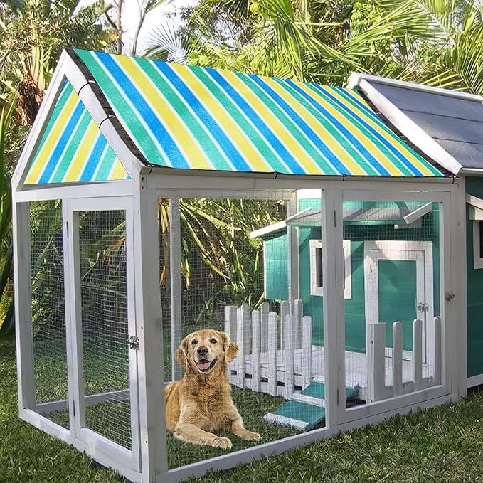 Upgrade Dog Kennel Cover Mesh Shade Panel with Grommets - Weather Guard Extra Large All Season Dog Run Cover & Roof (Green, 10x10FT)