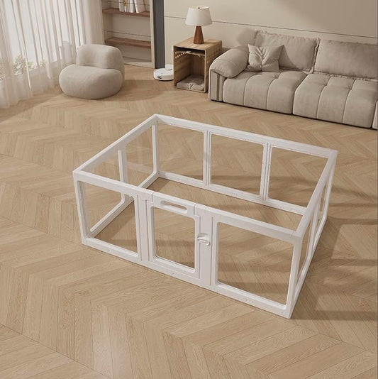 Clear Acrylic Dog Playpen Indoor - Easy Assemble Small Pet Plastic Play Pen for Puppy Cat Rabbit Pig Transparent Fence Enclosure Crate Kennel Whelping Cage (White, 6 Panel)