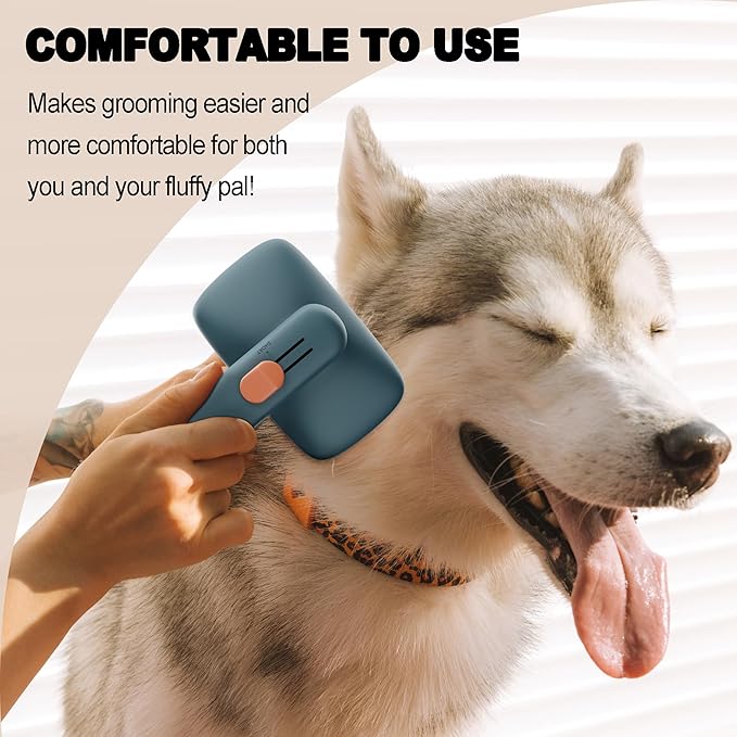 Deshedding Brush for Dogs and Cats - Adjustable 2-Level Bristles, Skin-friendly Design With Release Button for Long and Short Hair