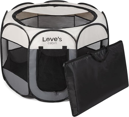 Love's cabin Pet Puppy Dog Playpen, Small Dog Tent Crates Cage Indoor/Outdoor, Portable Playpen for Cat, Foldable Pop Up Dog Kennel Playpen with Carring Case, Removable Zipper Top, Grey