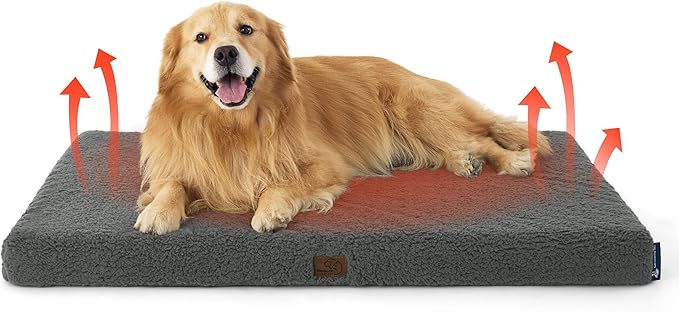 Bedsure XL Dog Bed for Large Dogs - Self Warming Orthopedic Dog Beds with Removable Washable Cover, Egg Foam Pet Bed Mat, Ashen Grey