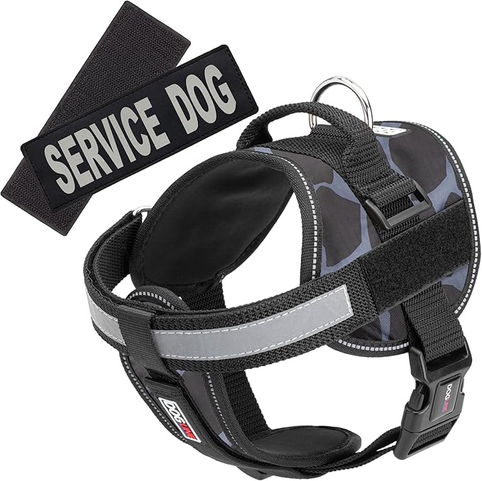 Dogline Unimax Dog Harness Vest with Service Dog Patches Reflective No-Pull, Adjustable Straps, Breathable Neoprene for Medical, Service, Identification and Training Dogs Girth 15 to 19" Giraffe Gray