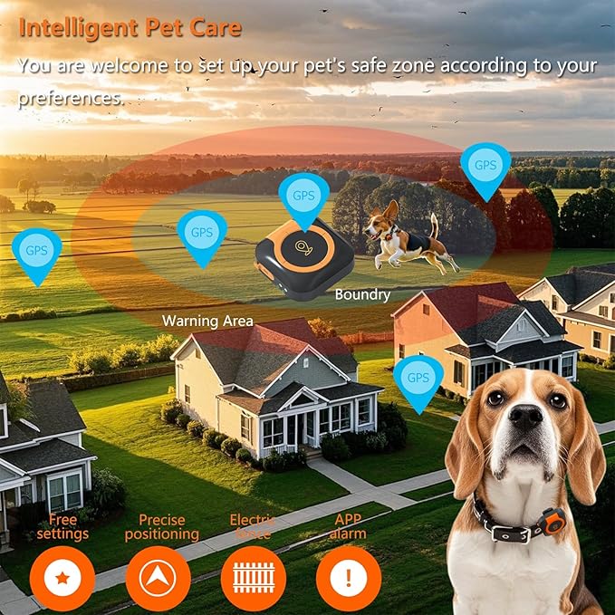 GPS Tracker Health Monitoring for Dogs, GPS Location & Smart Pet Activity Tracker, Works with Any Collar (Android and iOS Universal)