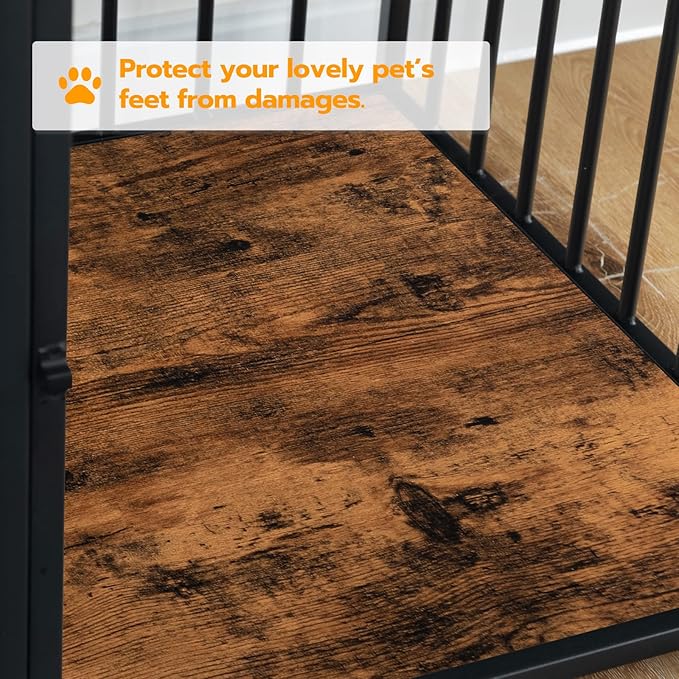 HOOBRO Dog Crate Furniture, Wooden Dog House, Decorative Dog Kennel with Drawer, Indoor Pet Crate End Table for Small Dog, Steel-Tube Puppy Cage, Chew-Proof, Rustic Brown and Black BF01GW03