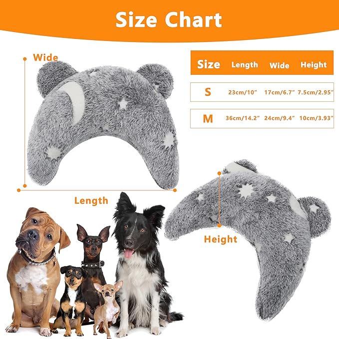 Pet Calming Pillow for Dogs, Soft U-Shaped Pillow Glow in The Dark, Joint Relief, Sleep Comfortably,Suit for Small, Medium, Large Dogs, Fluffy Pet Neck Pillow (M-Gray)
