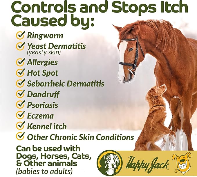 Happy Jack Xylecide, Itch Relief Shampoo for Dogs, Control Ringworms, Itchy Skin Treatment for Hot Spots, Seborrheic Dermatitis, Dandruff, Psoriasis, Eczema, Kennel Itch (12 oz)