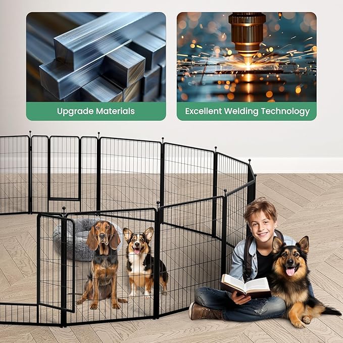 HealSmart Dog Playpen Indoor, Puppy Playpen Indoor for Yard, Camping, 24" Height 16 Panels Heavy Duty Dog Pen for Puppies/Small Dogs, Black