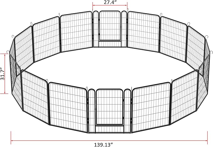 Metal Dog Playpen Outdoor, 32" Height 16 Panels Pet Kennel Crate for Puppy/Small/Medium Dogs, Heavy Duty Metal Playpen with Door, Indoor Portable Dog Fence Pet Exercise Pen for Yard RV Camping