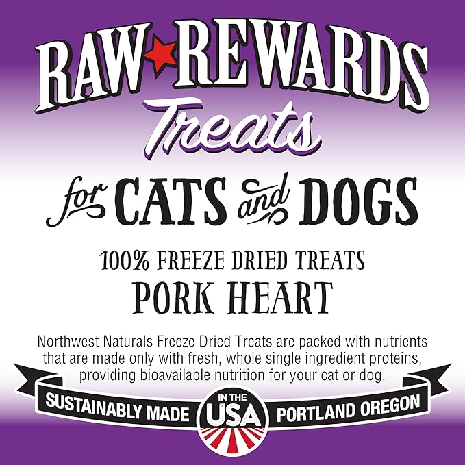 Northwest Naturals Raw Rewards Freeze-Dried Pork Heart Treats for Dogs and Cats - Bite-Sized Pieces - Healthy, 1 Ingredient, Human Grade Pet Food, All Natural - 3 Oz