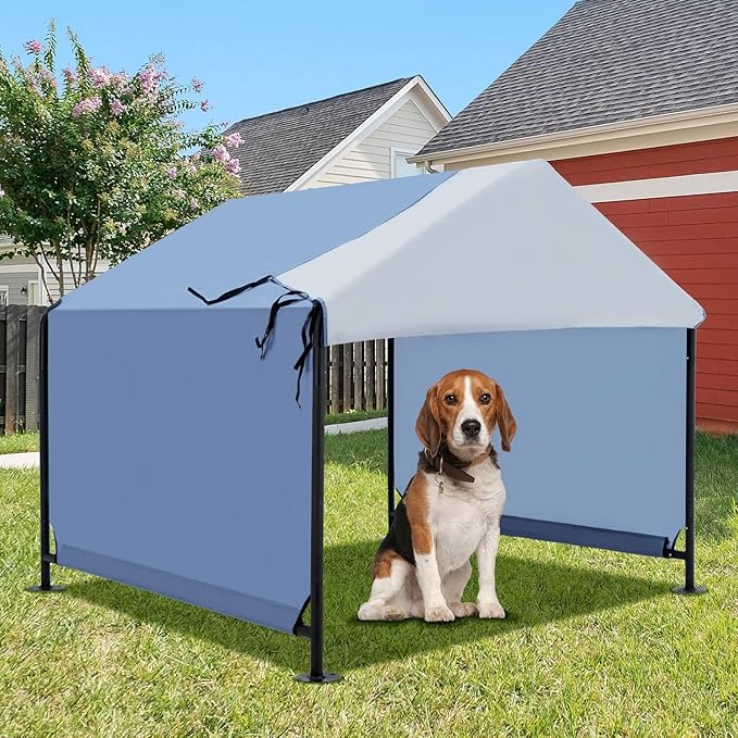 XLarge Outdoor Dog House 4'x4'x3.6' for Large Dogs, Animal Shelter with Upgraded Doors, Outside Sun Rain Canopy Pet House for Dogs, Cats, Small Animals and Livestock, Navy Blue