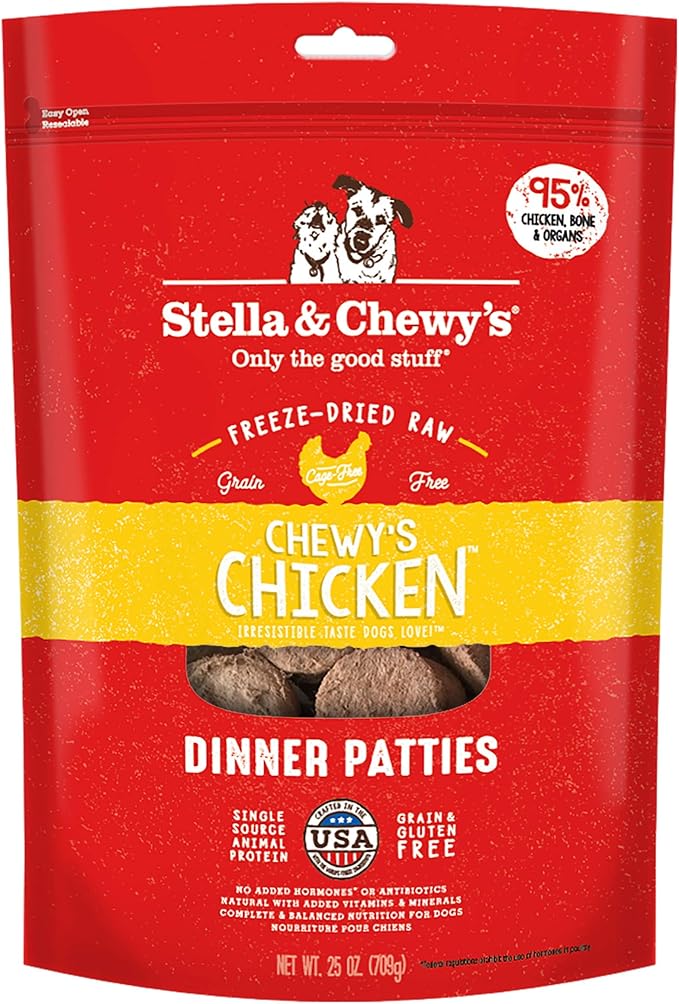 Stella & Chewy's Freeze Dried Raw Dinner Patties – Grain Free Dog Food, Protein Rich Chewy’s Chicken Recipe – 25 oz Bag