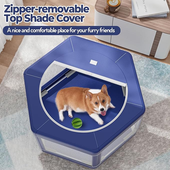 Puppy Playpen,45x45x25.6 Inches Fabric Mesh Dog Playpen,Portable Soft Fence for Dog and Cat, Breathable Exercise Pet Play Pen Indoor/Outdoor,Removable Zipper Top,Tear Resistant Fabric,Safe & Sturdy