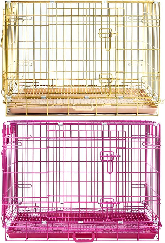 Homey Pet Dog Crates for Medium Dogs, 30 Inch Dog Cage for Small Dogs, Collapsible Nano-Coating Metal Wire Small Dog Kennel Indoor with Removable Floor Grid Tray, Double Doors, GOLD30+PINK30 Bundle