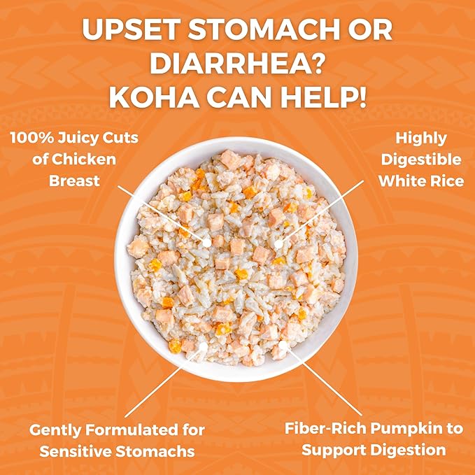 KOHA Limited Ingredient Bland Diet for Dogs, Chicken and White Rice Recipe Sensitive Stomach Wet Dog Food, Gentle Formula Easy to Digest Bland Diet Dog Food, Pack of 6