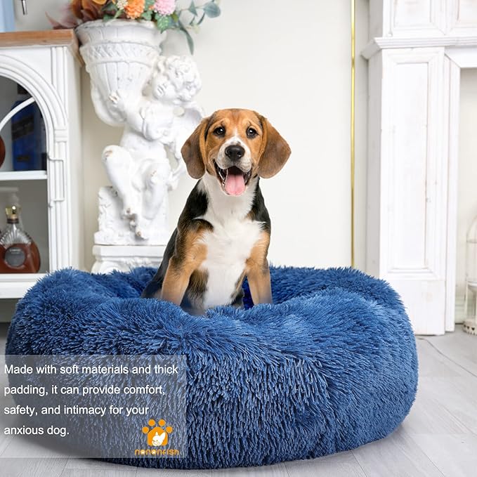 Calming Bed for Dogs 30 Inches Navy Blue Dog Beds for Medium Dogs Washable Anti-Anxiety Dog Beds for Medium Dogs