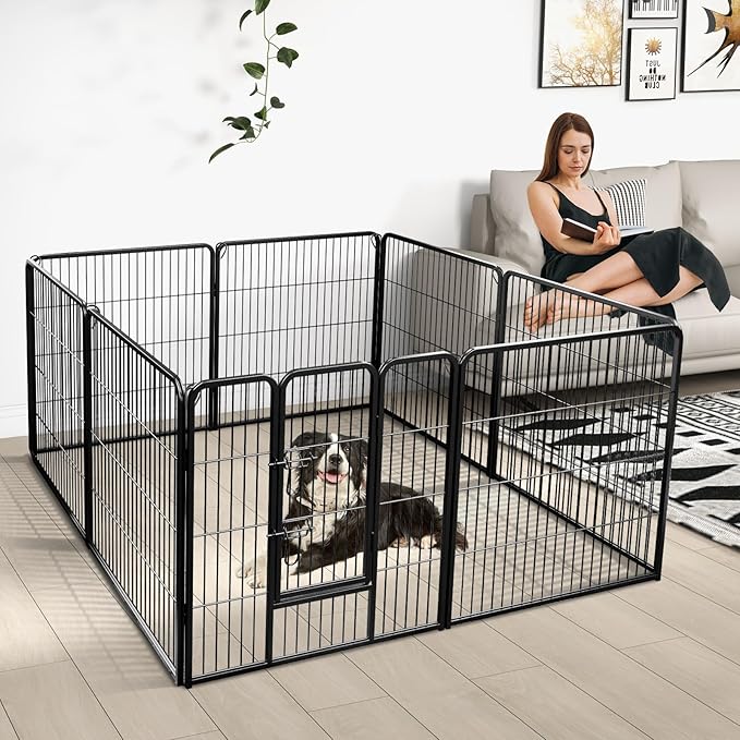 Giantex Dog Playpen Outdoor 32" H - 16 Panels Metal Pet Fence for Medium Dogs, 41ft Total Length, Heavy Duty Dog Pen Exercise Fence with Door, Portable Dog Fence Outdoor for Yard Garden RV Camping