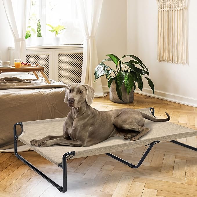 Veehoo Original Cooling Elevated Dog Bed, Outdoor Raised Dog Cots Bed for Large Dogs, Portable Standing Pet Bed with Washable Breathable Mesh, No-Slip Feet for Indoor Outdoor, XX-Large, Beige Coffee