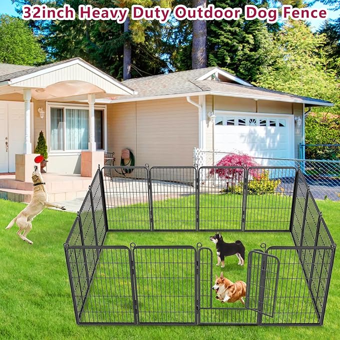 Dog Playpen Dog Fence Outdoor for Yard, 32inch 42 Panels Dog Pens Outside Anti-Rust Pet Playpen Exercise Pen with Lock, Portable Pet Fence for Yard RV Camping