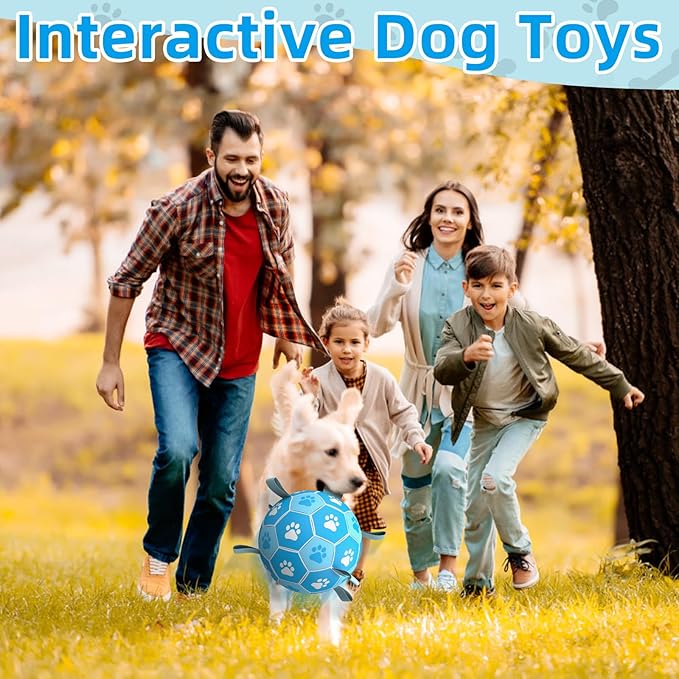 QDAN Dog Toys Balls Dog Soccer Ball with Straps, Dog Balls for Tug of War, Interactive Dog Toys, Dog Birthday Gifts, Durable Dog Water Toy for Small Medium Dogs(6 Inch)