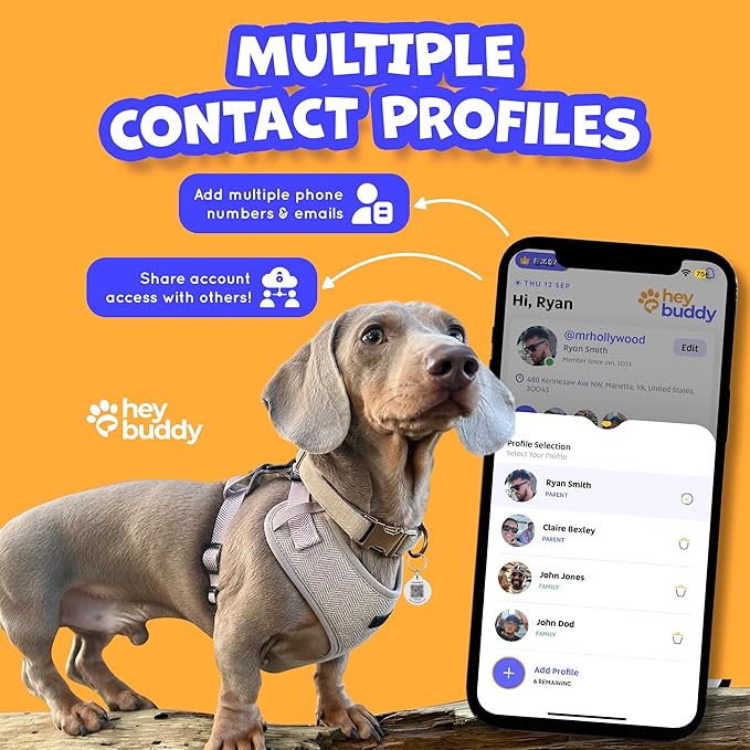 HeyBuddy® Slide Series - QR Code Smart Pet Tags for Dogs & Cats, Personalized Pet Tag Stores Multiple Information, Includes Passive Location Tracking, Real-Time Notification & Community Alerts