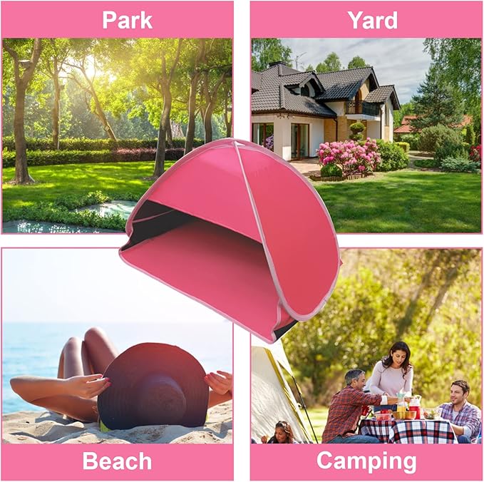 Mini Head Shelter Tent, 1 Pack Foldable Pop Up Beach Tent Sun Shelter for Anti-UV Pet Beach Sun Shelter for Outdoor Camping Picnic Beach, Pink-Vinyl M