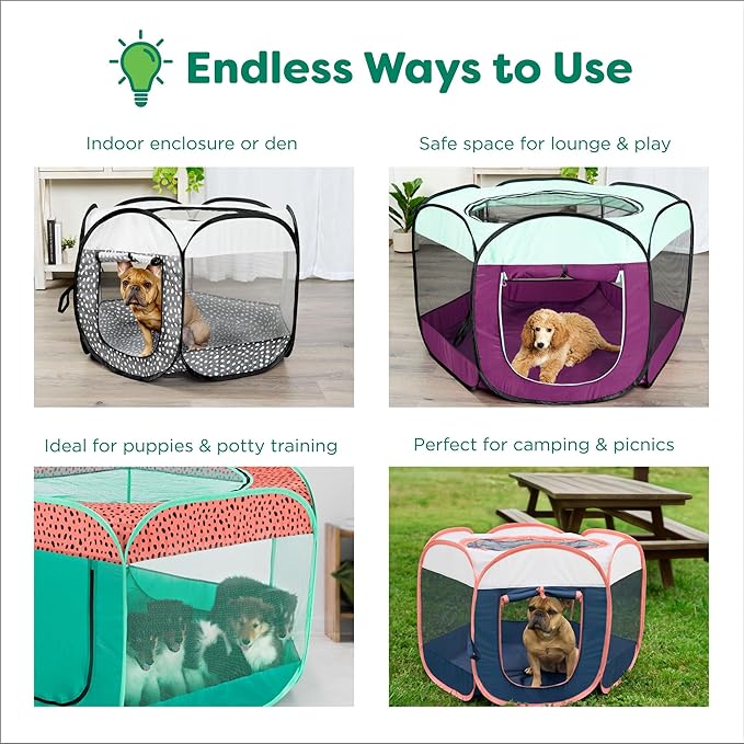 Furhaven Portable Dog Playpen Cat Tent, Pet Playground/Kennel Foldable Indoor Outdoor Zippered Puppy Crate - Purple, Small