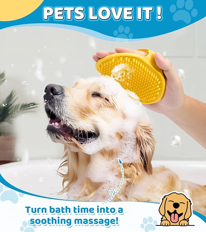 Dog Massage & Bath Brush 4PCS – Soft Silicone Shampoo Scrubber for Dogs and Cats, Perfect for Grooming and Deshedding (Blue)