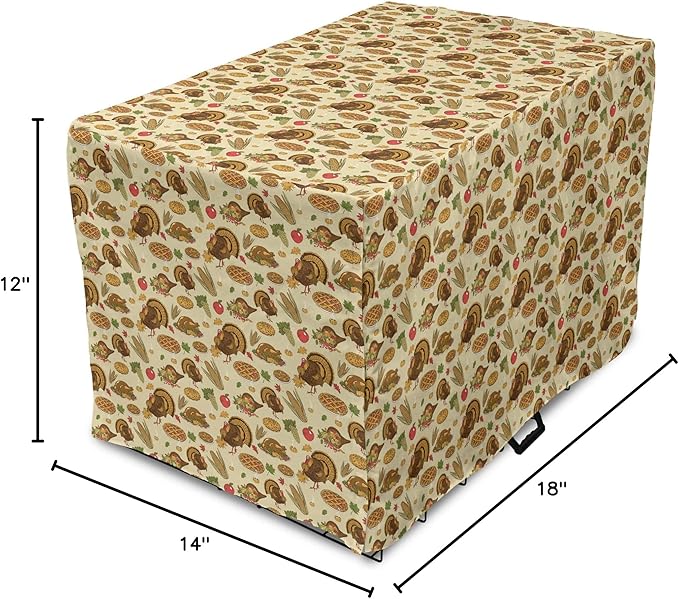 Lunarable Thanksgiving Dog Crate Cover, Special Day Family Dinner Classical Delicious Meal Abundance Harvest, Easy to Use Pet Kennel Cover for Small Dogs Puppies Kittens, 18 Inch, Orange Brown Green