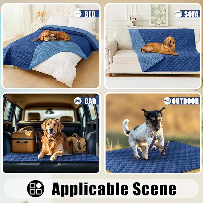 Smiry Waterproof Dog Blanket, Soft Dog Bed Cover Pet Blanket, Reversible Couch Cover for Dogs Washable, Pet Couch Covers for Sofa Furniture Protector for Puppy Cat (30x53 Inch, Navy/Blue)