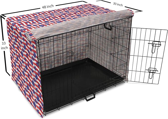 Lunarable Football Dog Crate Cover, Wavy Stripes and National Sport in American USA Inspired Colors, Easy to Use Pet Kennel Cover for Medium Large Dogs, 48 Inch, Coral Violet Blue White