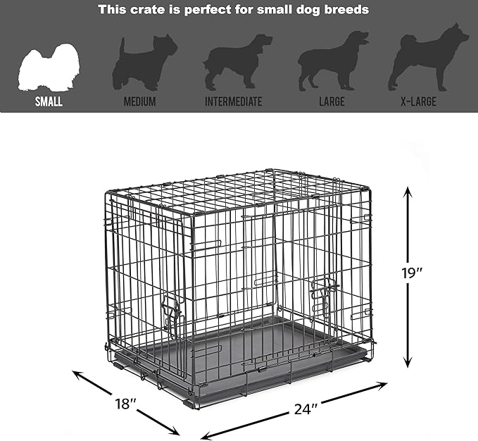 New World Newly Enhanced Double Door New World Dog Crate, Includes Leak-Proof Pan, Floor Protecting Feet, & New Patented Features, 24 Inch