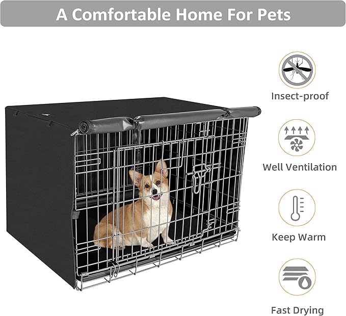 X-ZONE PET Double Door Dog Crate Cover - Polyester Pet Kennel Cover (Fits 24 30 36 42 48 inches Wire Crate) (30 Inch, Black)