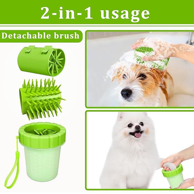Qianruida Dog Paw Cleaner Cup, Soft Silicone, Portable, Easy to Clean, Removes Mud and Dirt, Grooming Accessory for Home, Travel – Green, M