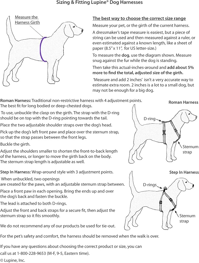 LupinePet Basics 1" Black 20-32" Adjustable Roman Dog Harness for Medium Dogs