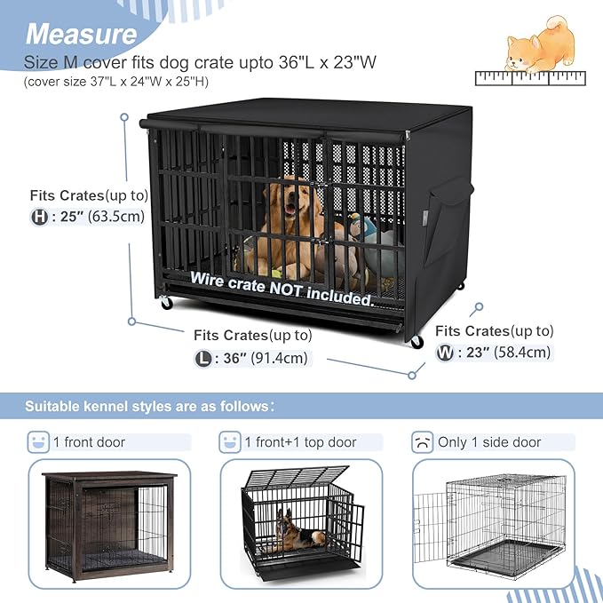 Explore Land 36 inches Dog Crate Cover with Top Panel Non-Toxic Inodorous Polyester Friendly for Dogs (Black)
