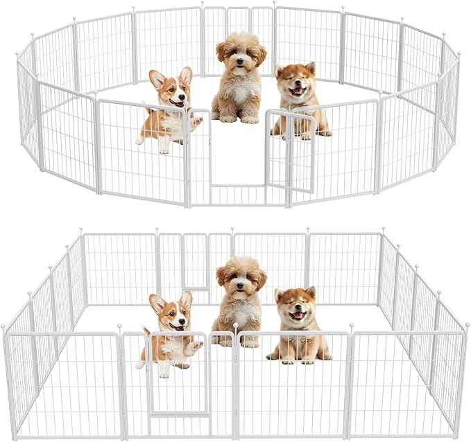 HealSmart Dog Playpen Indoor, Puppy Playpen Indoor for Yard, Camping, 24" Height 16 Panels Heavy Duty Dog Pen for Small/Medium Dogs, White
