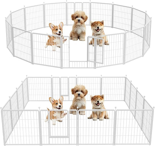 HealSmart Dog Playpen Indoor, Puppy Playpen Indoor for Yard, Camping, 24" Height 16 Panels Heavy Duty Dog Pen for Small/Medium Dogs, White