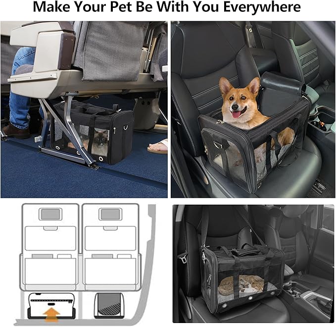 Soft Sided Cat/Dog Carrier,Collapsible Mesh Pets Travel Carriers for Pet/Puppy with Shoulder Strap & Removable Mat,Top Load Small Dogs/Cats Carry Bag Up to 25 Lbs(Black - L)