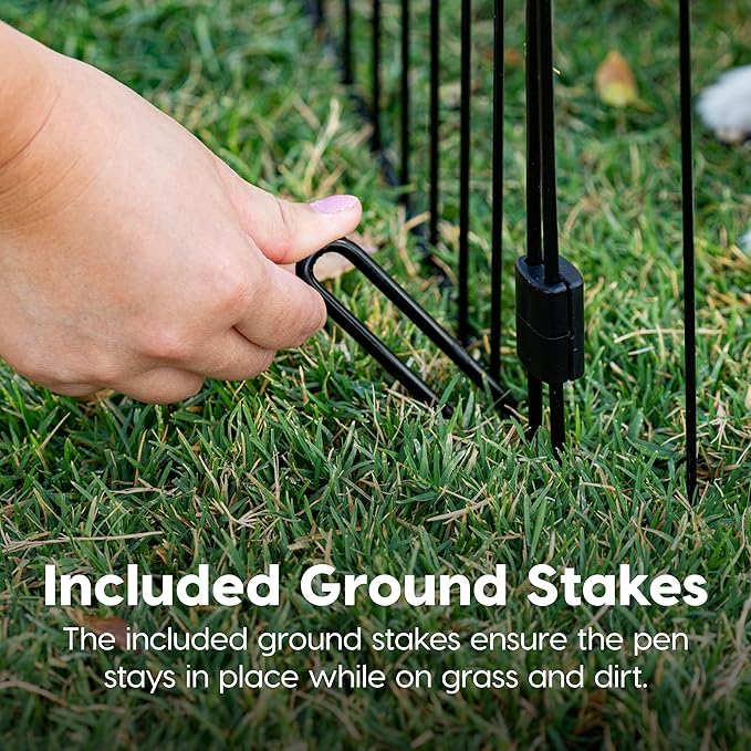 IRIS USA Metal Dog Playpen, 8-Panel 24" Pet Playpen, Puppy Playpen, Indoor/Outdoor Dog Fence, 58 x 58 x 24, Foldable, Customizable, Black