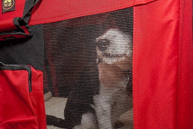 Pet Life Deluxe Vista-View 360 Degree Zippered Soft Folding Dog Crate with Built-in Tray and Travel Pet Bowl - Dog Kennel Featuring with Dual-Zippered Entrances