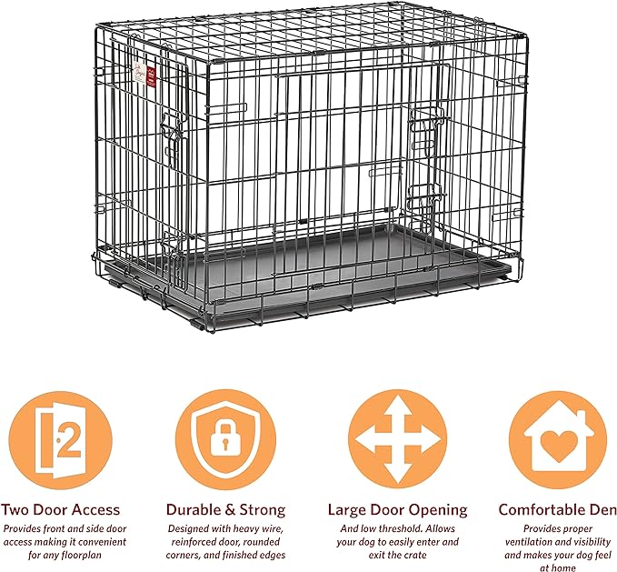 MidWest Homes for Pets Medium Dog Crate | Midwest Life Stages 30' Double Door Folding Metal Dog Breed Crate | Divider Panel,Floor Protecting Feet & Dog Pan | 30.6L x 19.3W x 21.4H Inches