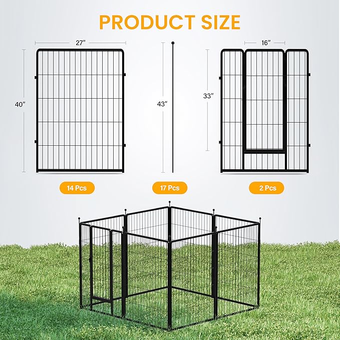 Dog Playpen 40 Inch 16 Panels, Ideal Dog Fence for Small/Medium/Large Dogs Indoor & Outdoor Bliss, Perfect Dog Pen for Camping, Yard, RV, Garden Fence, Black